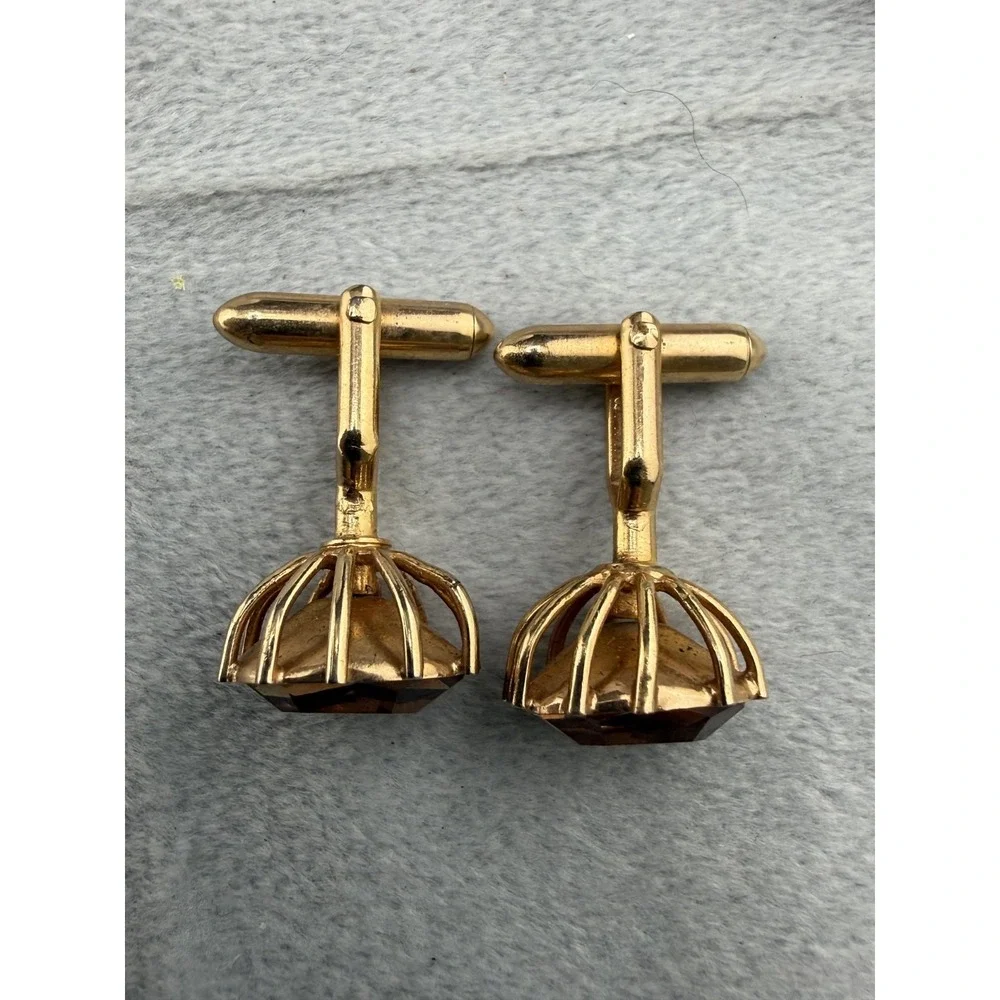 Vintage Swank Cufflink Tiebar‎ Clip Set Gold Tone Rhinestone Sign
